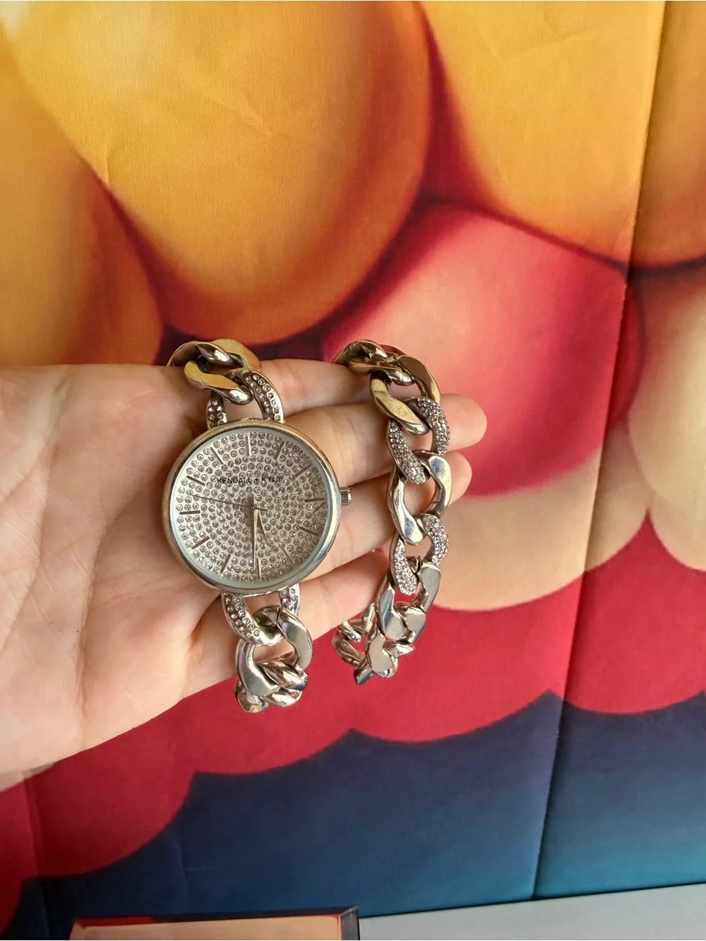 Kendall & Kylie Silver-Tone Chain Link Bracelet Watch with Logo Accent